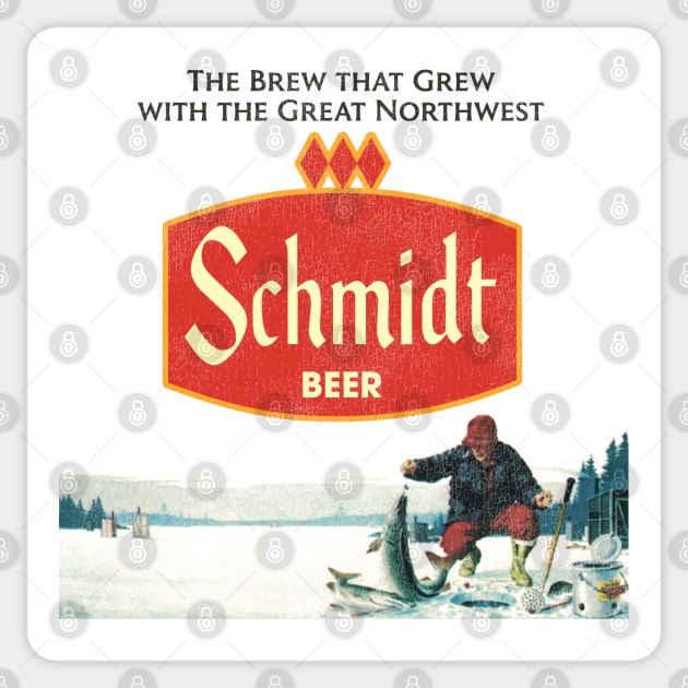 Schmidt Beer Retro Defunct Ice Fishing Nature Scene Sticker by darklordpug